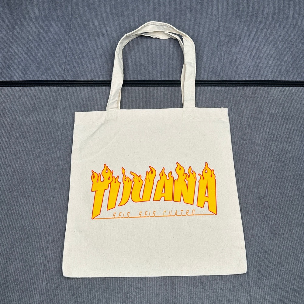 Tijuana Seis Seis Cuatro Flame Graphic Canvas Tote Bag Y2k